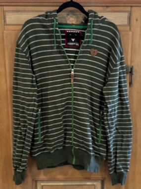Men's ALPRAUSCH - Olive Green / White Striped Zip Hoody - Size XL